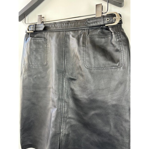 Saguaro Genuine Soft Leather Double Slit Buckle Skirt Black Women's Size 14 - Picture 3 of 16